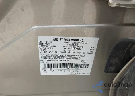 2018 Ford Edge Titanium from USA, damaged, VIN 2FMPK4K97JBC43764